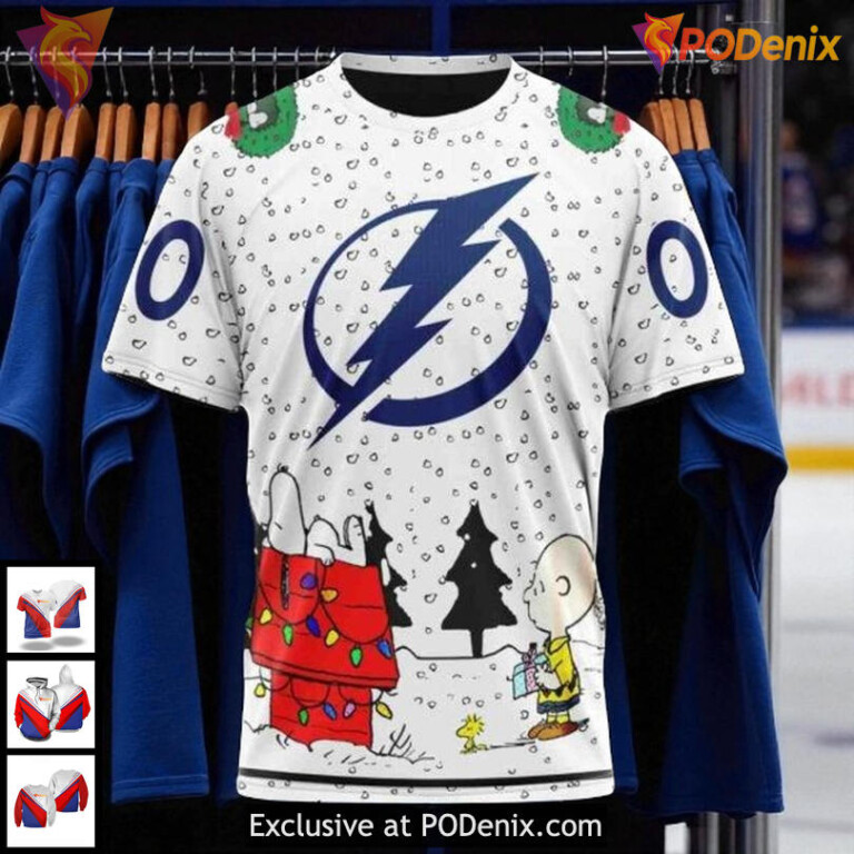Tampa Bay Lightning 3D Hoodie, Custom Peanuts Holiday NHL Lightning Design - 2