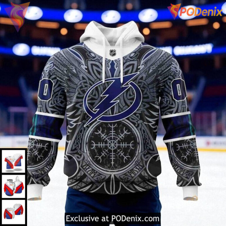Tampa Bay Lightning 3D Hoodie Norse Viking Design Custom NHL Pullover