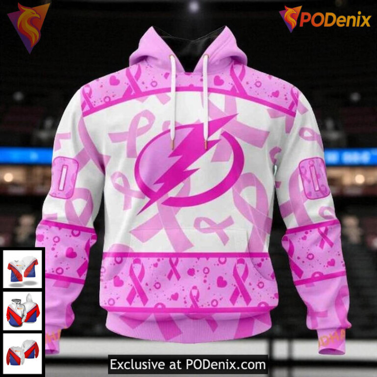Tampa Bay Lightning All Over Print 3D Hoodie Pink Ribbon Awareness NHL