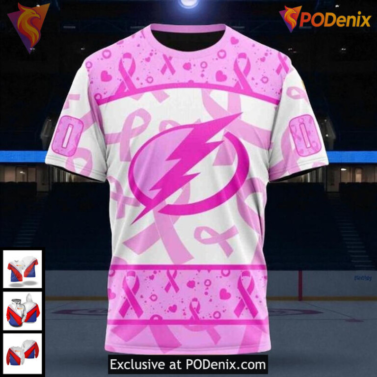 Tampa Bay Lightning All Over Print 3D Hoodie Pink Ribbon Awareness NHL - 2
