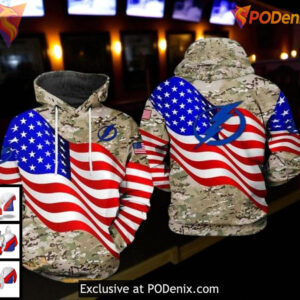 Tampa Bay Lightning All Over Print 3D Hoodie, US Flag Camo NHL Apparel