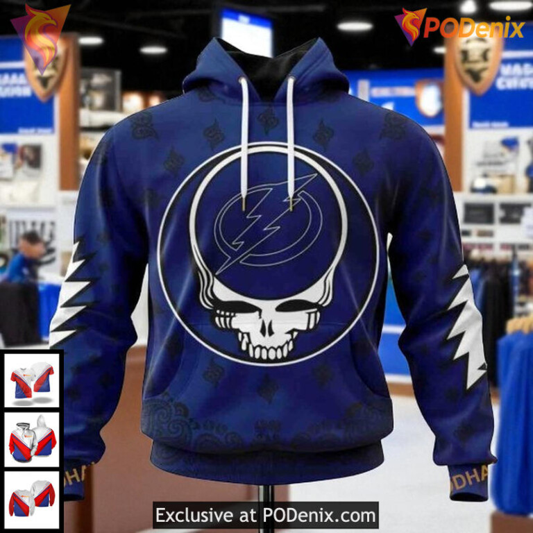 Tampa Bay Lightning All Over Print Hoodie Grateful Dead Skull NHL Style