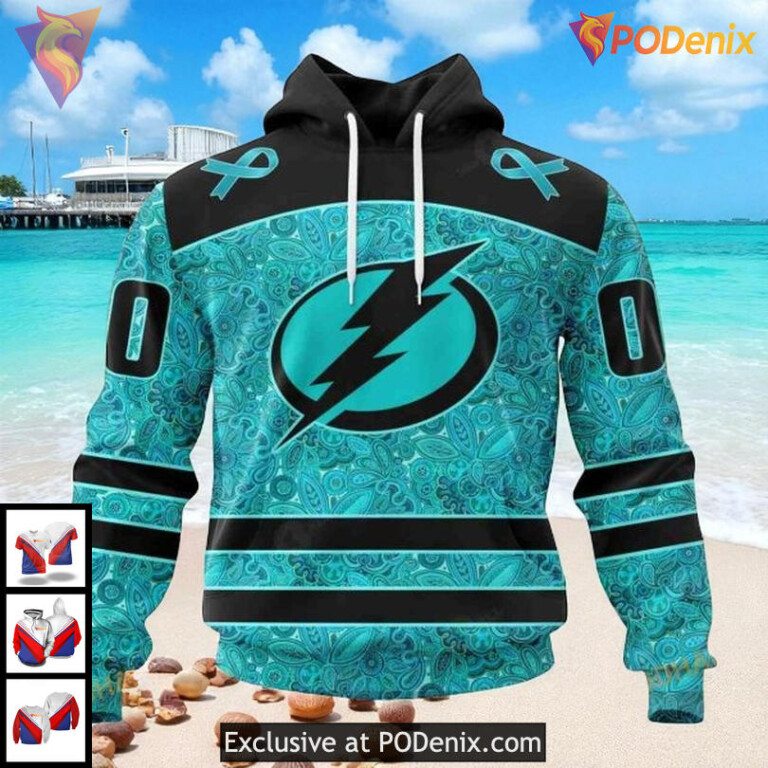 Tampa Bay Lightning Hockey Hoodie 3D Ovarian Cancer Awareness Custom Design