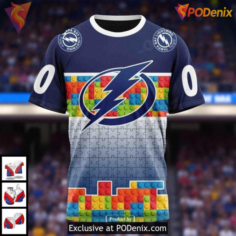 Tampa Bay Lightning Hoodie 3D Color Puzzle NHL Custom Gradient Design - 2