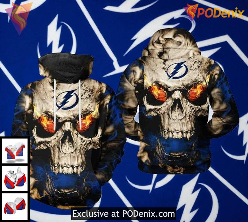 Tampa Bay Lightning Hoodie NHL Skull 3D Design, Cool Graphic All Over Print