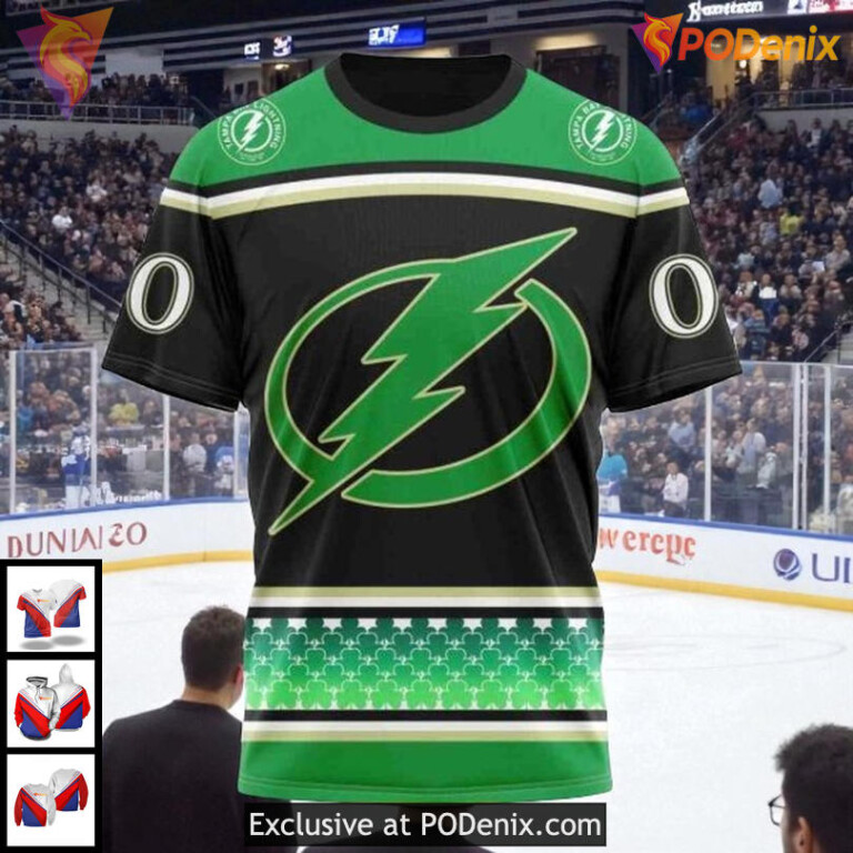 Tampa Bay Lightning Hoodie Sweatshirt NHL Custom Green Shamrock 3D Design - 2