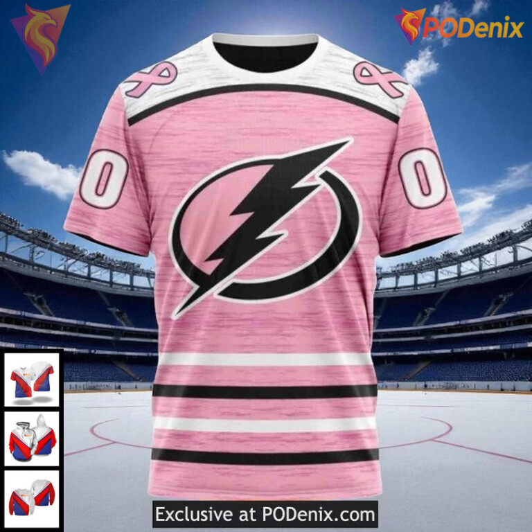 Tampa Bay Lightning Hoodie Sweatshirt Pink Awareness Fight Cancer Design - 2