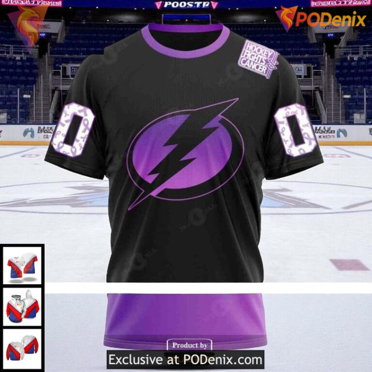 Tampa Bay Lightning Pullover Hoodie NHL Black Purple Hockey Fights Cancer 3D - 2