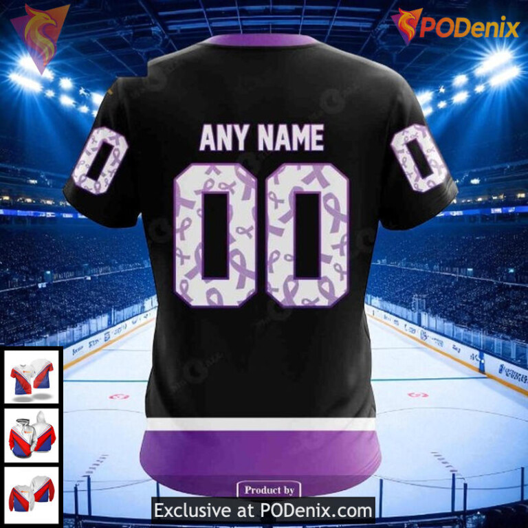 Tampa Bay Lightning Pullover Hoodie NHL Black Purple Hockey Fights Cancer 3D - 3