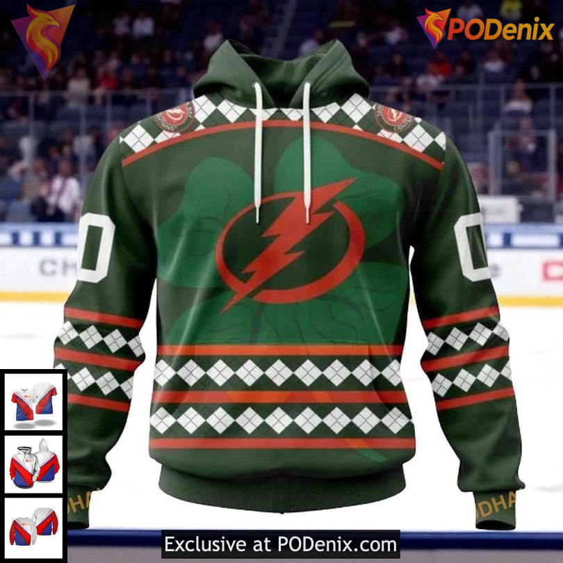 Tampa Bay Lightning Pullover Hoodie St Patricks Day Shamrock NHL 3D Design