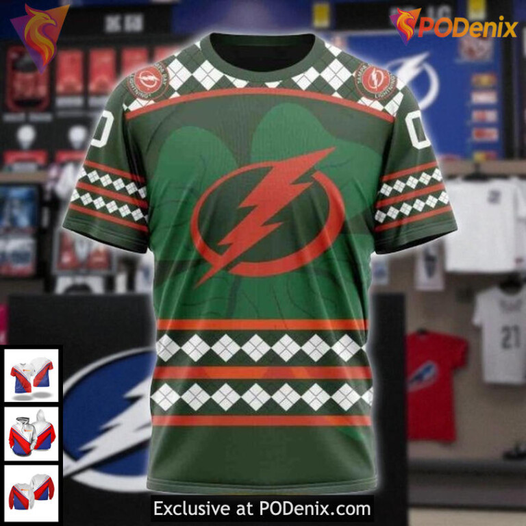 Tampa Bay Lightning Pullover Hoodie St Patricks Day Shamrock NHL 3D Design - 2