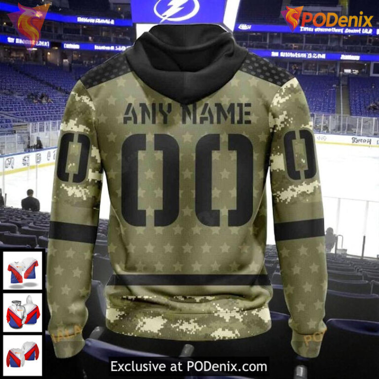 Tampa Bay Lightning Zip Up Hoodie Camo NHL Military Tribute Design Custom - 1