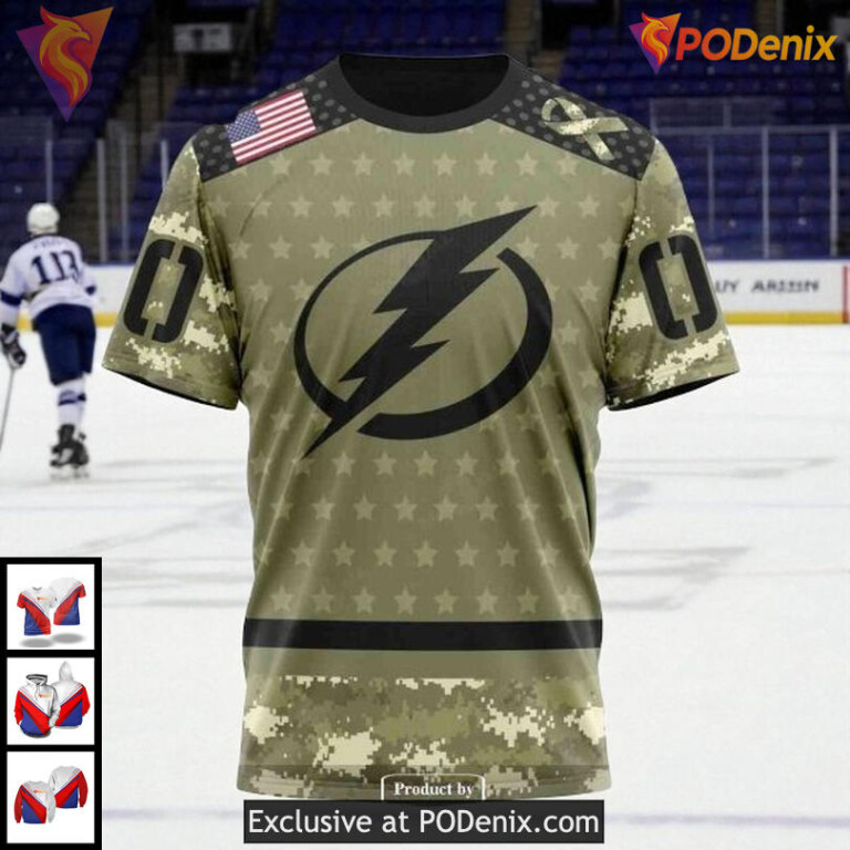 Tampa Bay Lightning Zip Up Hoodie Camo NHL Military Tribute Design Custom - 2