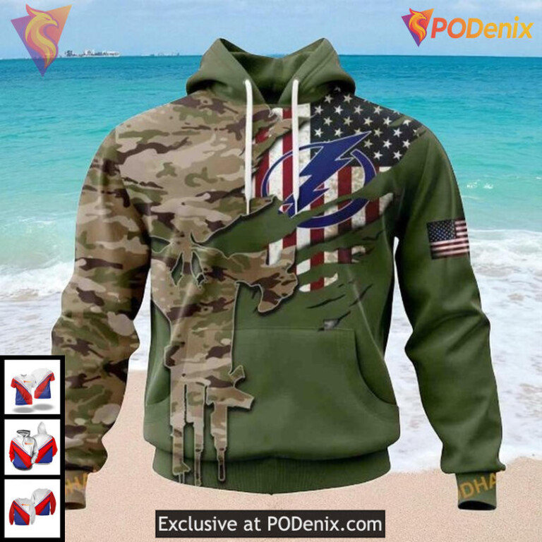 Tampa Bay Lightning Zip Up Hoodie Custom Camo Skull NHL 3D Graphic