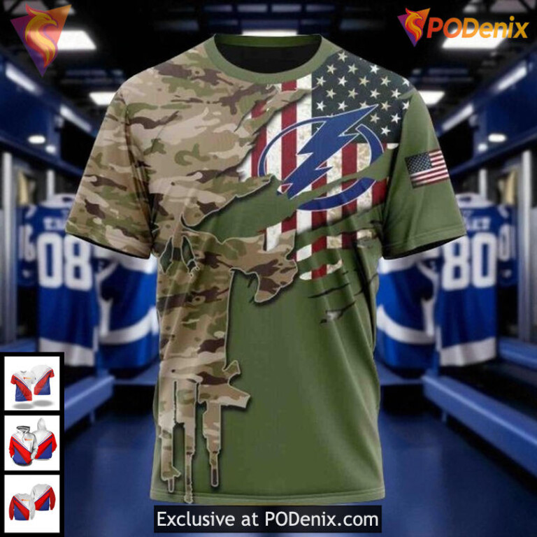 Tampa Bay Lightning Zip Up Hoodie Custom Camo Skull NHL 3D Graphic - 2