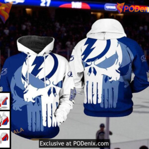 Tampa Bay Lightning Zip Up Hoodie NHL Skull Design, Cool Graphic Style
