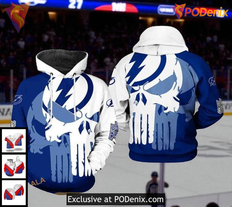 Tampa Bay Lightning Zip Up Hoodie NHL Skull Design, Cool Graphic Style