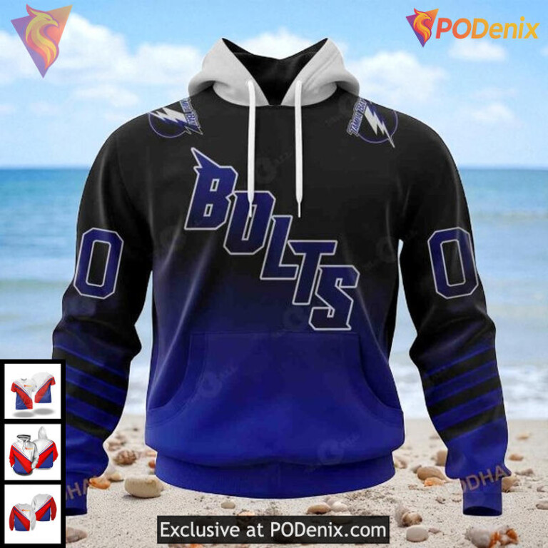 Tampa Bay Lightning Zip Up Hoodie Retro Gradient NHL Design BOLTS Style