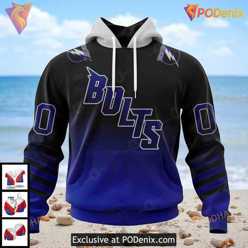 Tampa Bay Lightning Zip Up Hoodie Retro Gradient NHL Design BOLTS Style Tampa Bay Lightning Zip Up Hoodie Retro Gradient NHL Design BOLTS Style