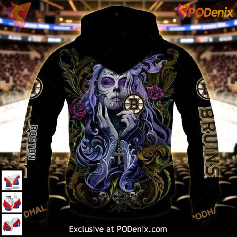 Tattoo Girl Artwork NHL Boston Bruins Womens Hoodie 3D Contemporary - 2
