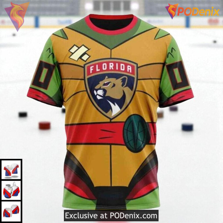Teenage Mutant Ninja Turtles Cartoon Custom Florida Panthers Graphic Hoodie NHL - 2