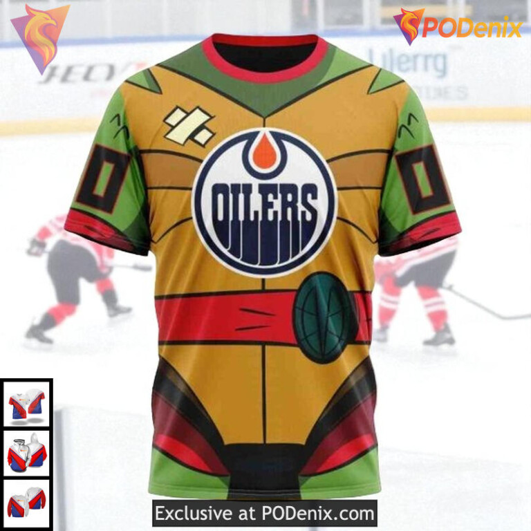Teenage Mutant Ninja Turtles Cartoon NHL Edmonton Oilers Pullover Hoodie 3D - 2