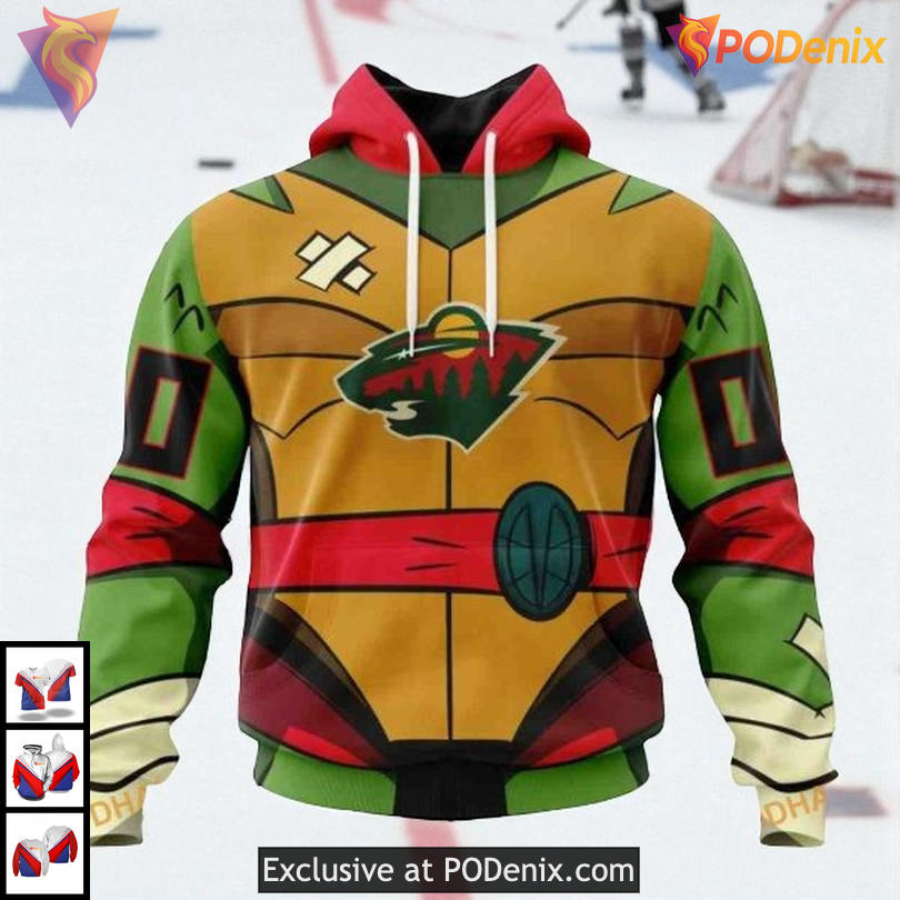 Teenage Mutant Ninja Turtles Cartoon NHL Retro Minnesota Wild Hoodie 3D