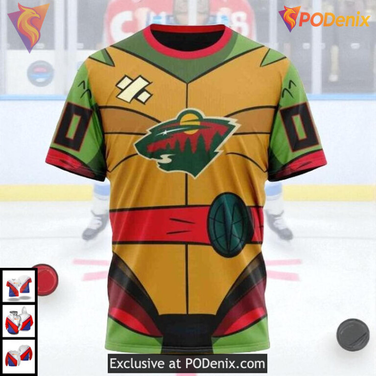 Teenage Mutant Ninja Turtles Cartoon NHL Retro Minnesota Wild Hoodie 3D - 2