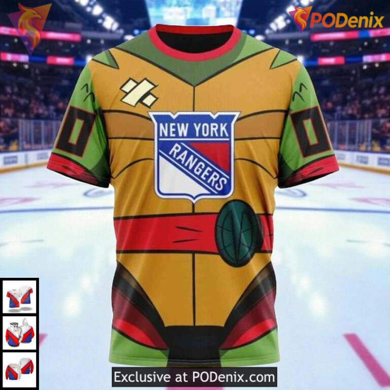 Teenage Mutant Ninja Turtles Cartoon Style Custom New York Rangers Mens Hoodie - 2