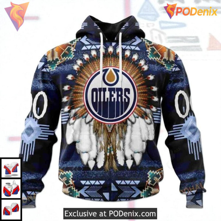 Traditional Native Costume Concept NHL Custom Name Edmonton Oilers Hoodie 3D