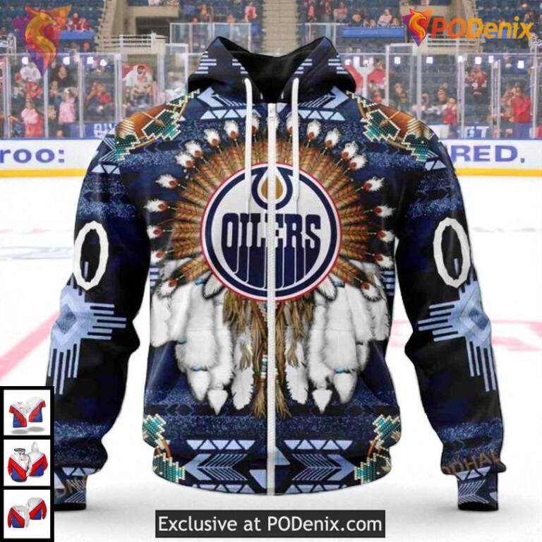 Traditional Native Costume Concept NHL Custom Name Edmonton Oilers Hoodie 3D - 1