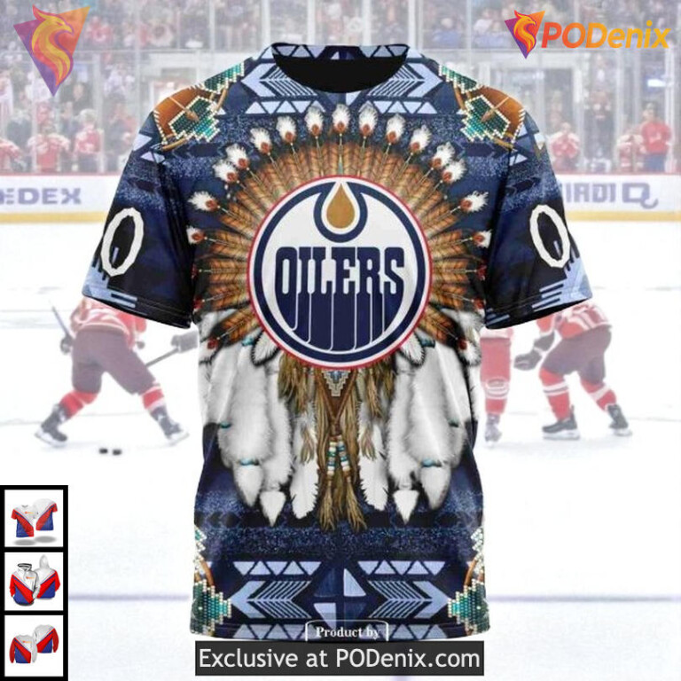 Traditional Native Costume Concept NHL Custom Name Edmonton Oilers Hoodie 3D - 3