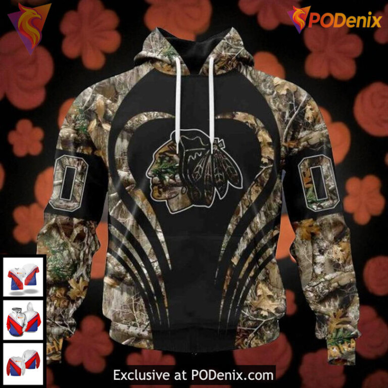 Unisex Chicago Blackhawks All Over Print Hoodie, Camo Hunting Inspired Design