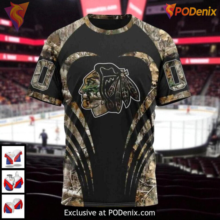 Unisex Chicago Blackhawks All Over Print Hoodie, Camo Hunting Inspired Design - 2