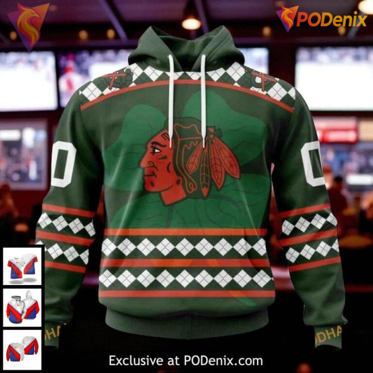 Unisex Chicago Blackhawks All Over Print Hoodie Celebrate St Patrick's Day Quote