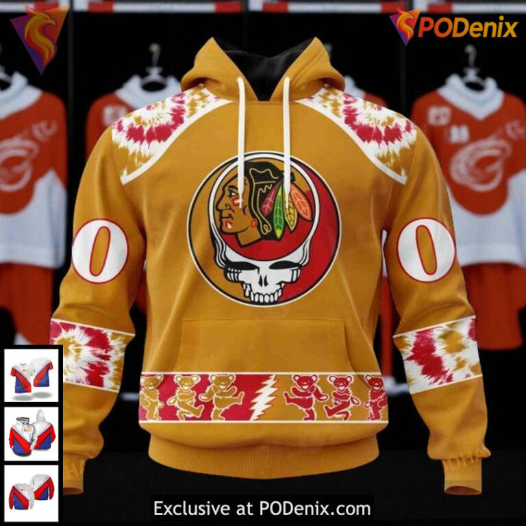 Unisex Chicago Blackhawks All Over Print Hoodie Grateful Dead Tribute Quote