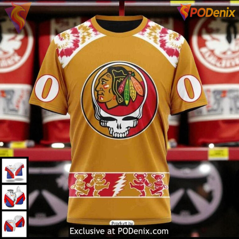 Unisex Chicago Blackhawks All Over Print Hoodie Grateful Dead Tribute Quote - 2