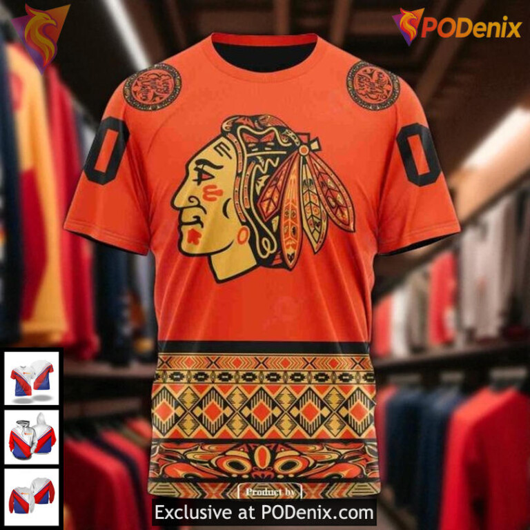 Unisex Chicago Blackhawks All Over Print Hoodie, Orange Day NHL 3D Design - 2