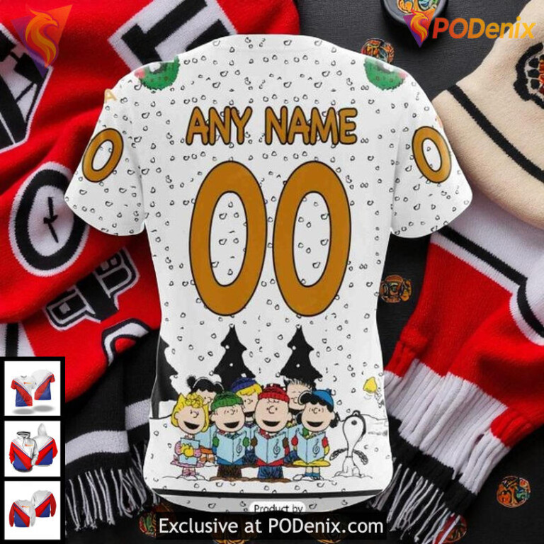 Unisex Chicago Blackhawks All Over Print Hoodie Peanuts Snoopy Christmas Design - 3