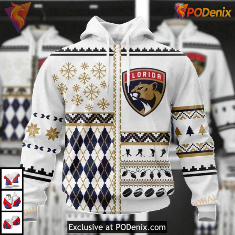 Unisex Christmas Celebration Custom Retro Florida Panthers Hoodie NHL 3D - 1