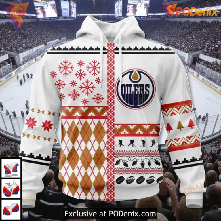 Unisex Christmas Festive Gear NHL Edmonton Oilers Pullover Hoodie 3D