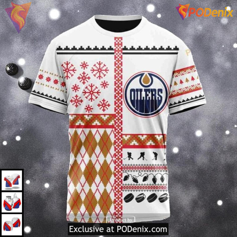 Unisex Christmas Festive Gear NHL Edmonton Oilers Pullover Hoodie 3D - 2