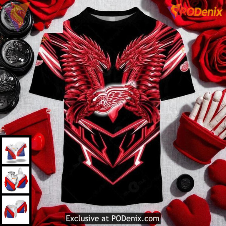 Unisex Detroit Red Wings 3D Hoodie, Custom NHL Dragon Graphic Apparel