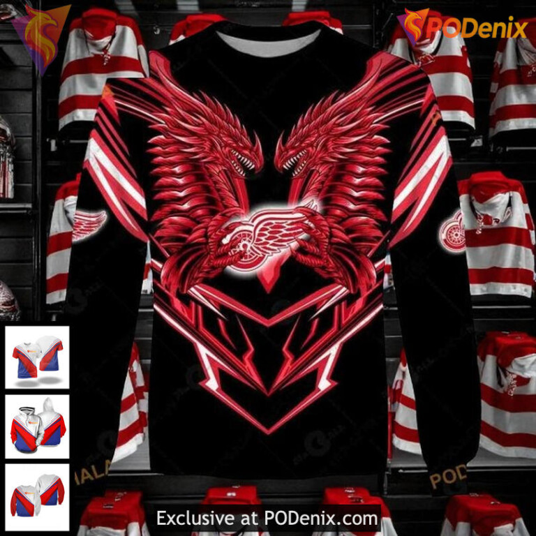 Unisex Detroit Red Wings 3D Hoodie, Custom NHL Dragon Graphic Apparel - 1