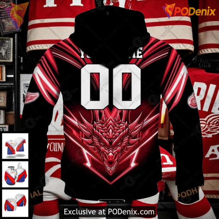 Unisex Detroit Red Wings 3D Hoodie, Custom NHL Dragon Graphic Apparel - 2
