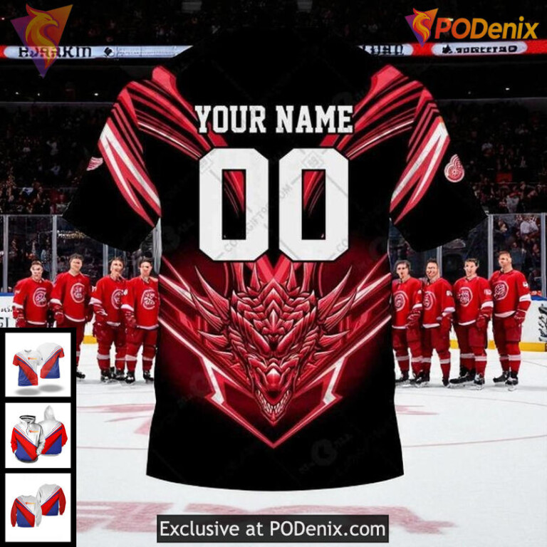 Unisex Detroit Red Wings 3D Hoodie, Custom NHL Dragon Graphic Apparel - 3