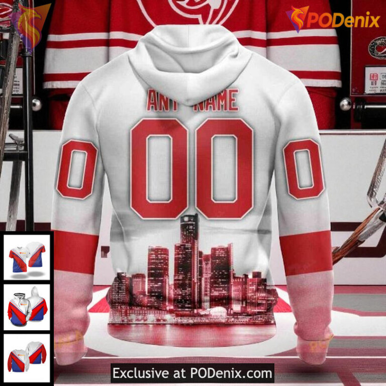 Unisex Detroit Red Wings 3D Hoodie Motor City Skyline Custom NHL Design - 1