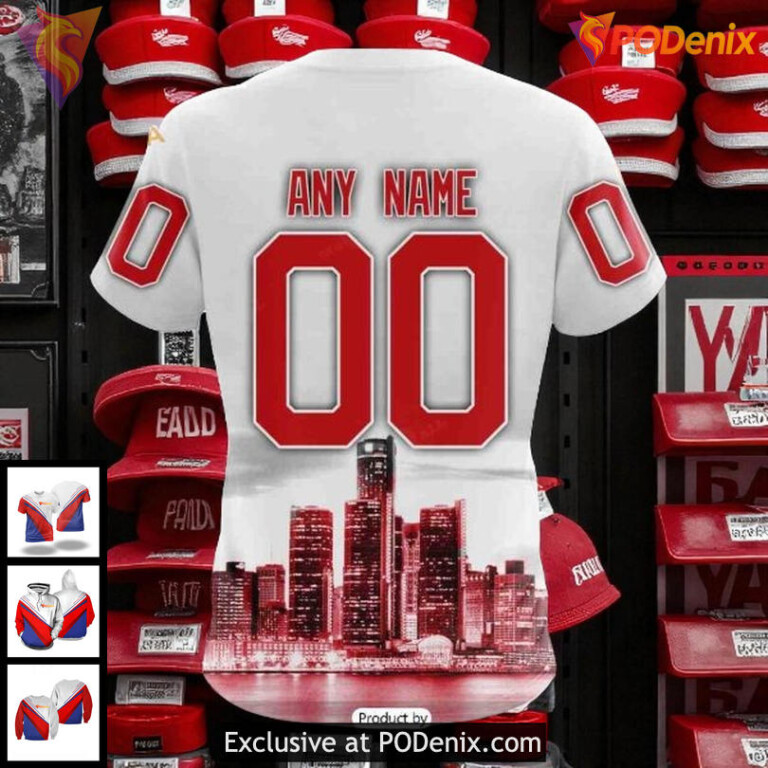 Unisex Detroit Red Wings 3D Hoodie Motor City Skyline Custom NHL Design - 3