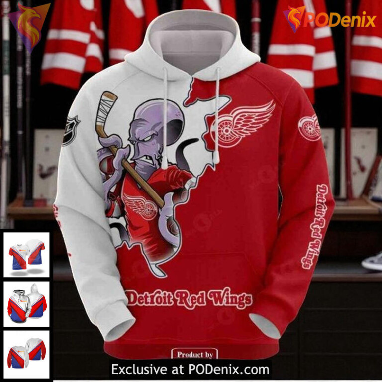 Unisex Detroit Red Wings 3D Hoodie NHL Octopus Graphic Tradition Inspired