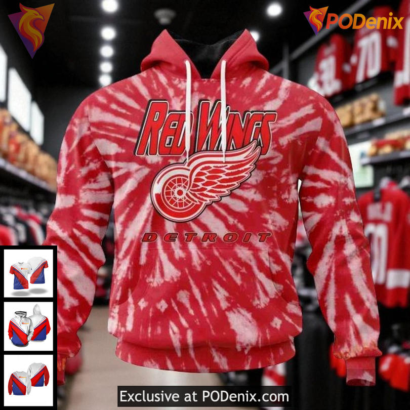Unisex Detroit Red Wings 3D Hoodie Retro Tie Dye NHL Custom Apparel